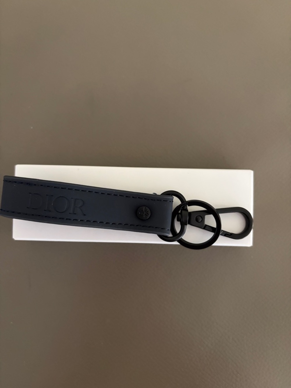 Dior Navy Leather Key chain with Black Hardware